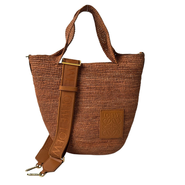 美品 ロエベ LOEWE スリットバッグ ミニ ラフィア×レザー 2way トートバッグ ショルダーバッグ 斜めがけ クロスボディ レディース