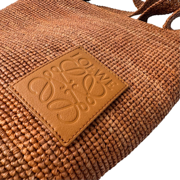 美品 ロエベ LOEWE スリットバッグ ミニ ラフィア×レザー 2way トートバッグ ショルダーバッグ 斜めがけ クロスボディ レディース