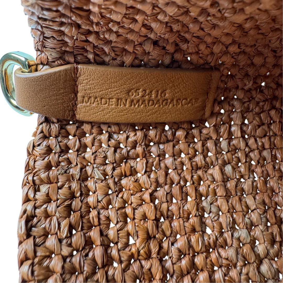 美品 ロエベ LOEWE スリットバッグ ミニ ラフィア×レザー 2way トートバッグ ショルダーバッグ 斜めがけ クロスボディ レディース