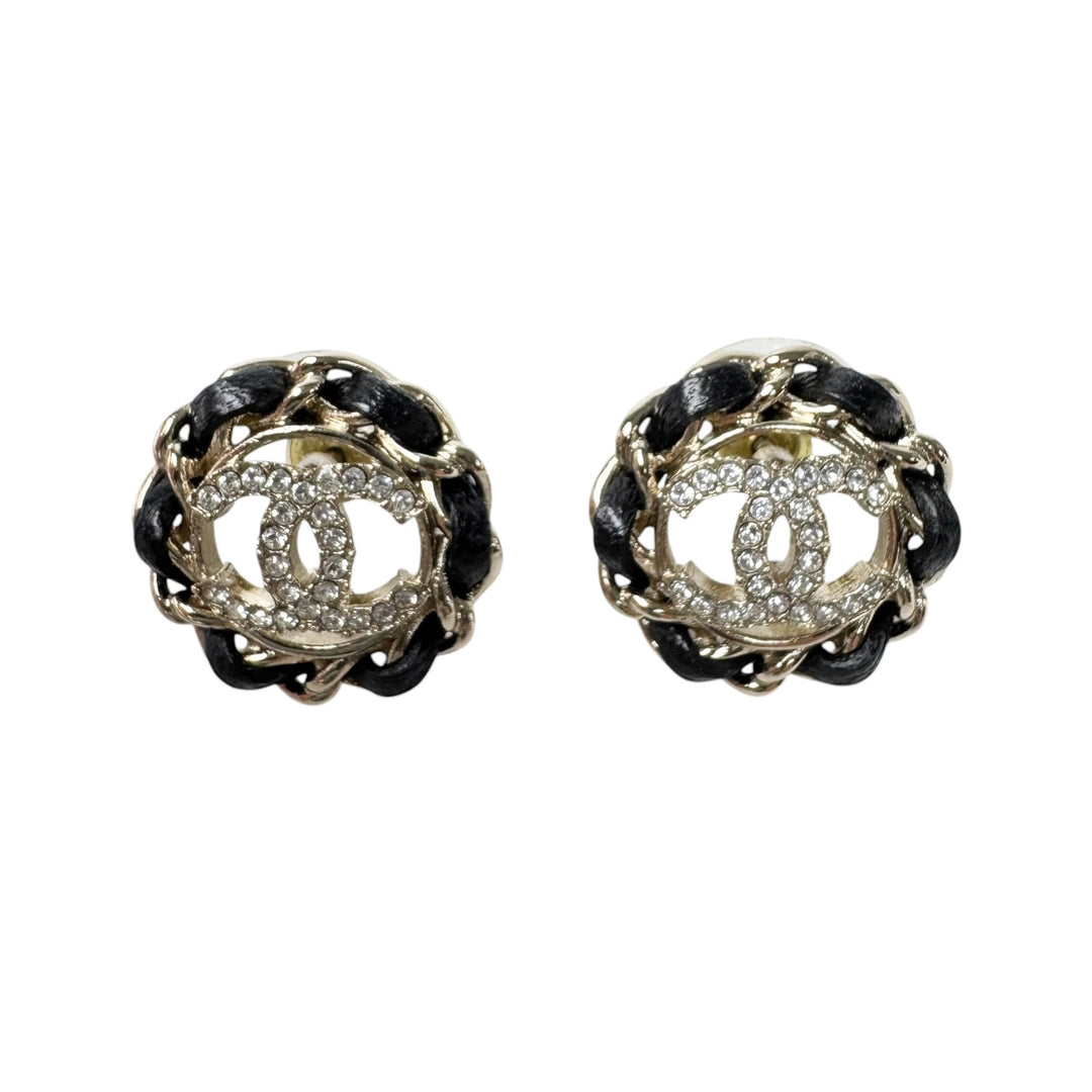 シャネル CHANEL ココマーク ラインストーン レザー チェーン ピアス B25V レディース