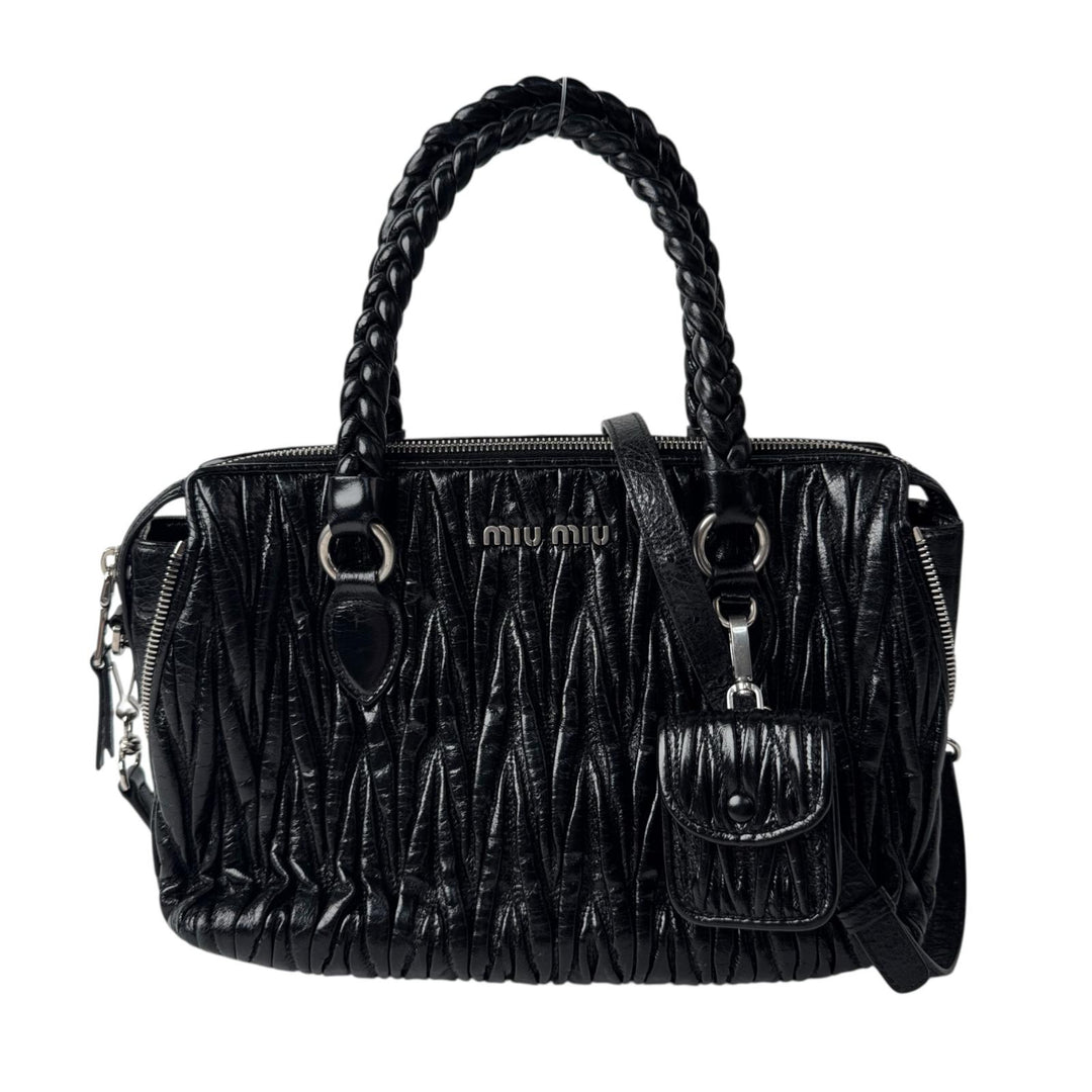 ミュウミュウ MIU MIU マテラッセ シャインレザー 2way ハンドバッグ ショルダーバッグ ポーチ付 斜めがけ クロスボディ レディース
