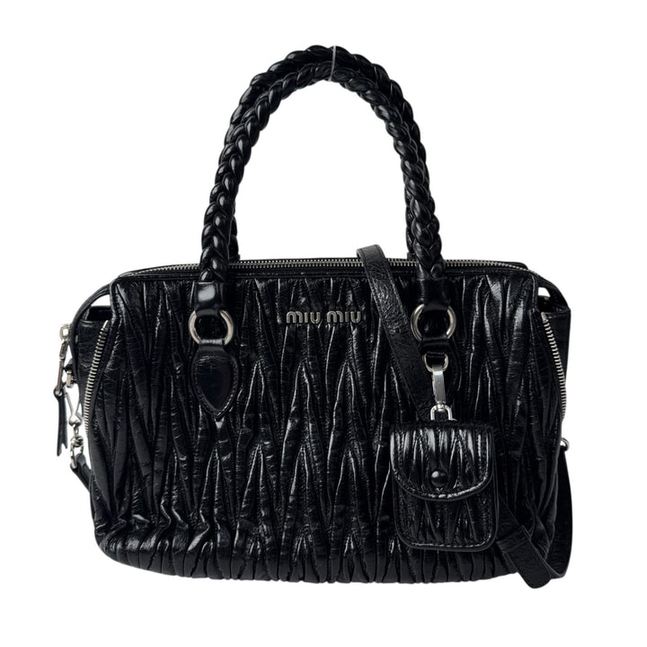 ミュウミュウ MIU MIU マテラッセ シャインレザー 2way ハンドバッグ ショルダーバッグ ポーチ付 斜めがけ クロスボディ レディース