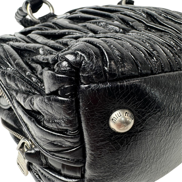 ミュウミュウ MIU MIU マテラッセ シャインレザー 2way ハンドバッグ ショルダーバッグ ポーチ付 斜めがけ クロスボディ レディース
