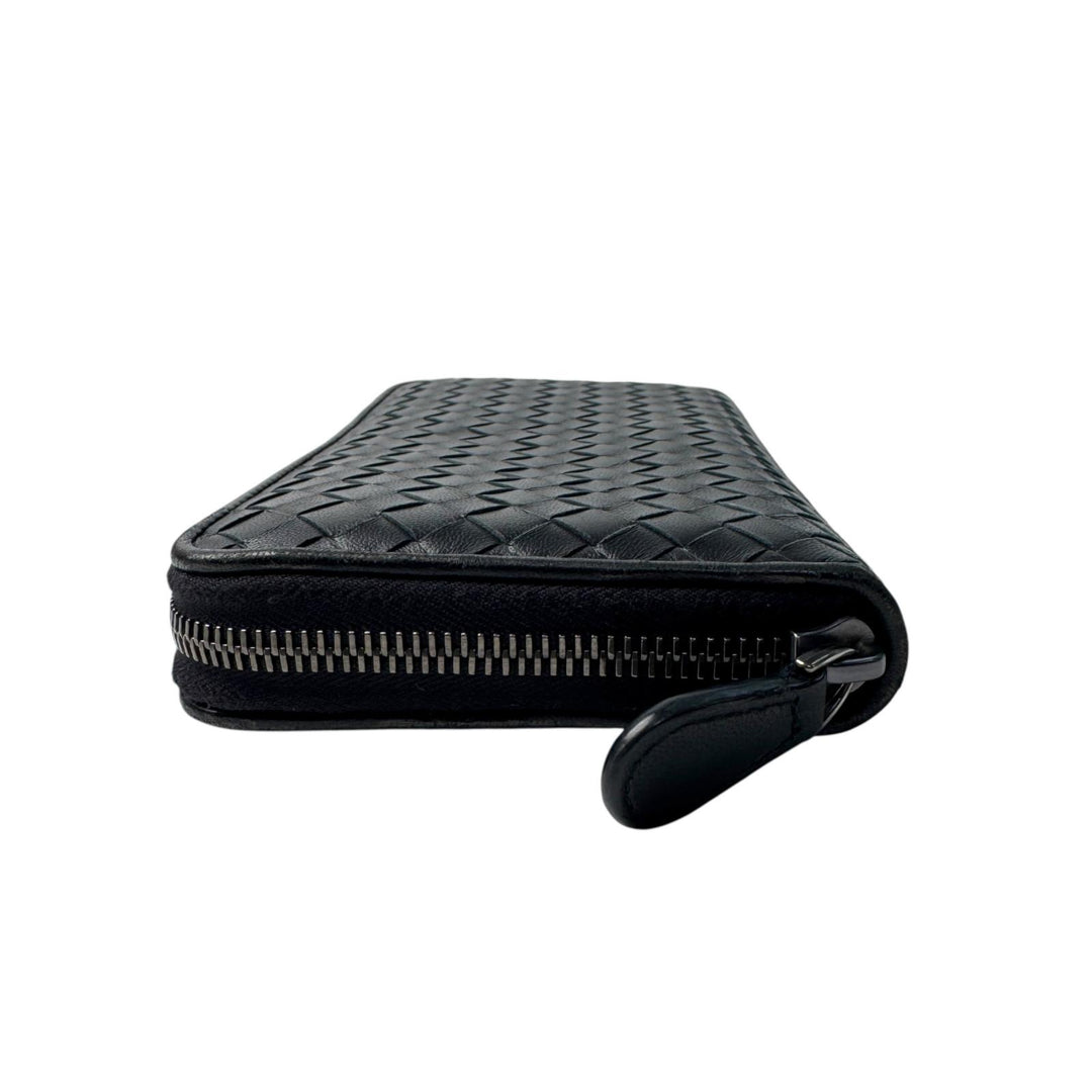 美品 ボッテガヴェネタ Bottega Veneta イントレチャート 長財布 ジップアラウンド 黒 メンズ