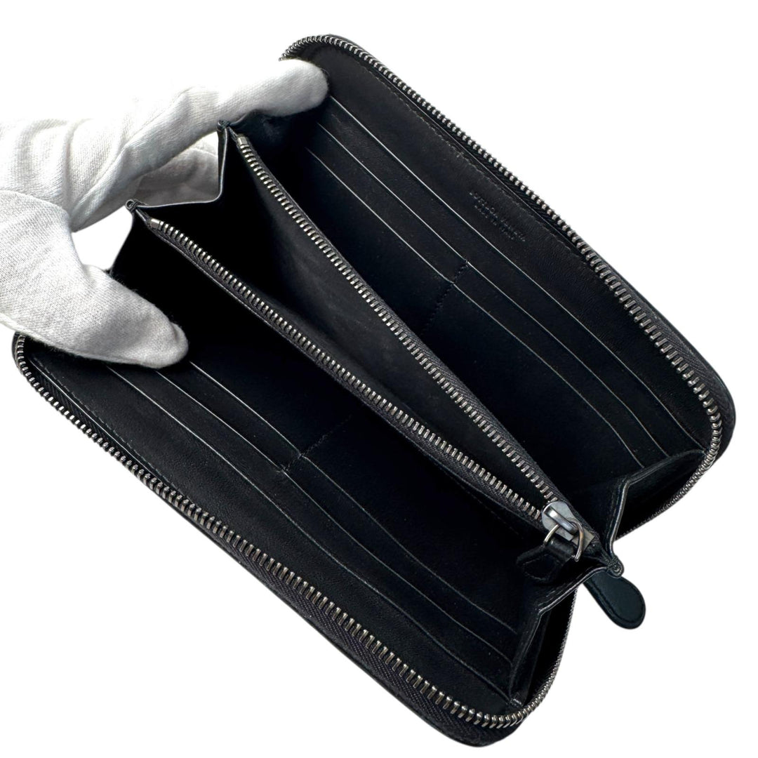 美品 ボッテガヴェネタ Bottega Veneta イントレチャート 長財布 ジップアラウンド 黒 メンズ