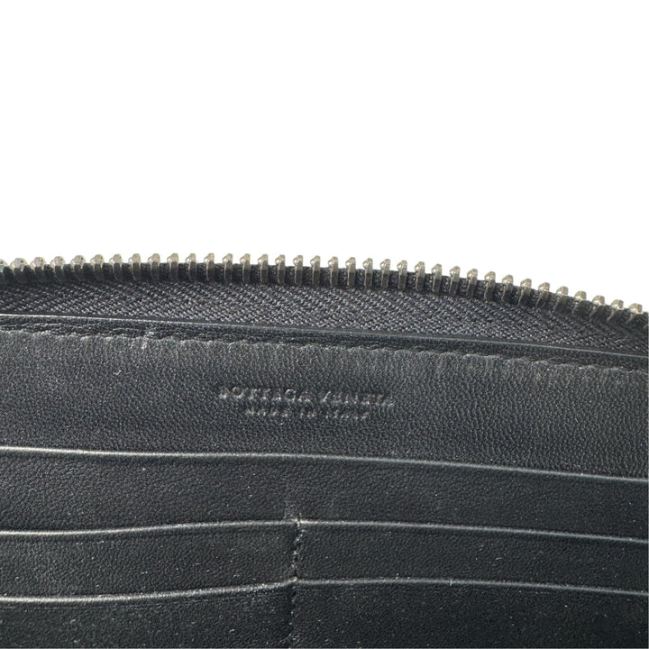 美品 ボッテガヴェネタ Bottega Veneta イントレチャート 長財布 ジップアラウンド 黒 メンズ