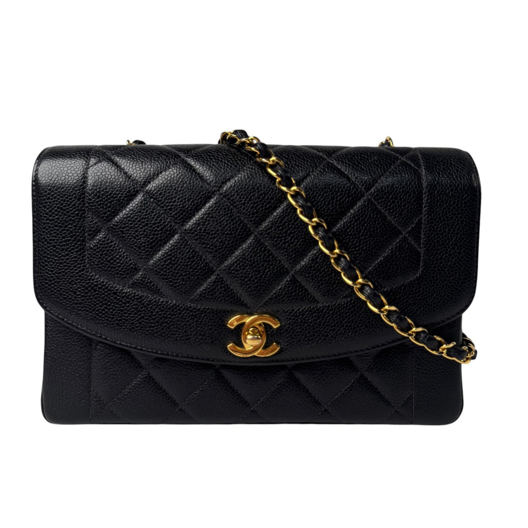美品 シャネル CHANEL ダイアナ フラップ マトラッセ 25 A01165 キャビアスキン チェーンショルダーバッグ レディース