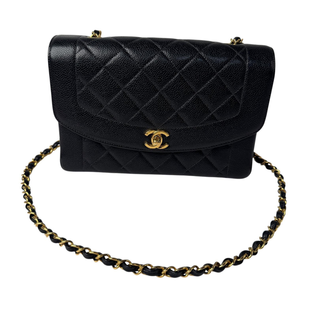 美品 シャネル CHANEL ダイアナ フラップ マトラッセ 25 A01165 キャビアスキン チェーンショルダーバッグ レディース