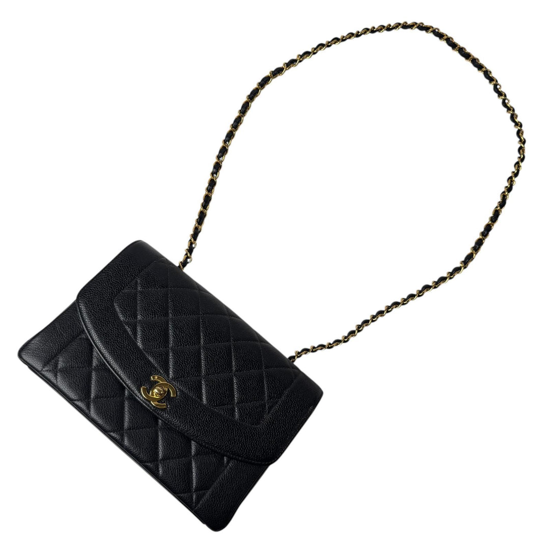 美品 シャネル CHANEL ダイアナ フラップ マトラッセ 25 A01165 キャビアスキン チェーンショルダーバッグ レディース