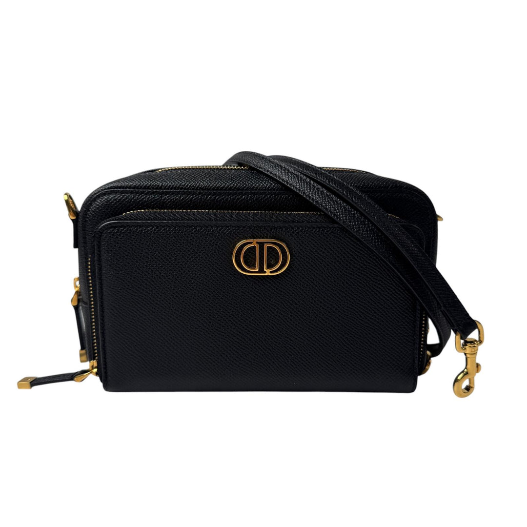 美品 ディオール Dior カロ ダブルポーチ 黒 ショルダーバッグ レザー CD 斜めがけ クロスボディ レディース