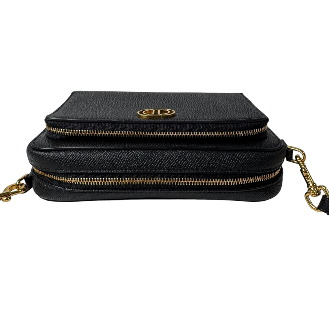 美品 ディオール Dior カロ ダブルポーチ 黒 ショルダーバッグ レザー CD 斜めがけ クロスボディ レディース