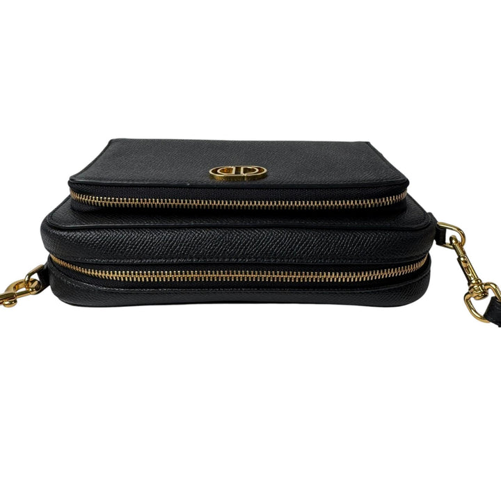 美品 ディオール Dior カロ ダブルポーチ 黒 ショルダーバッグ レザー CD 斜めがけ クロスボディ レディース