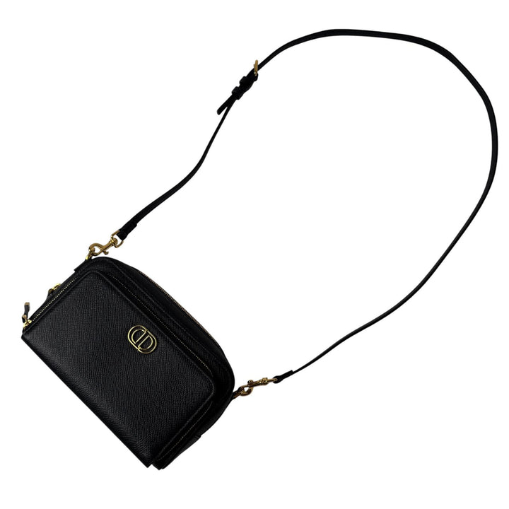 美品 ディオール Dior カロ ダブルポーチ 黒 ショルダーバッグ レザー CD 斜めがけ クロスボディ レディース