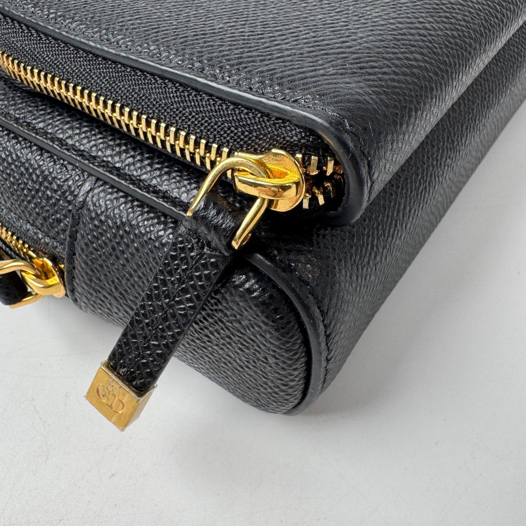 美品 ディオール Dior カロ ダブルポーチ 黒 ショルダーバッグ レザー CD 斜めがけ クロスボディ レディース