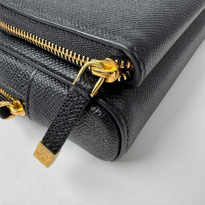 美品 ディオール Dior カロ ダブルポーチ 黒 ショルダーバッグ レザー CD 斜めがけ クロスボディ レディース