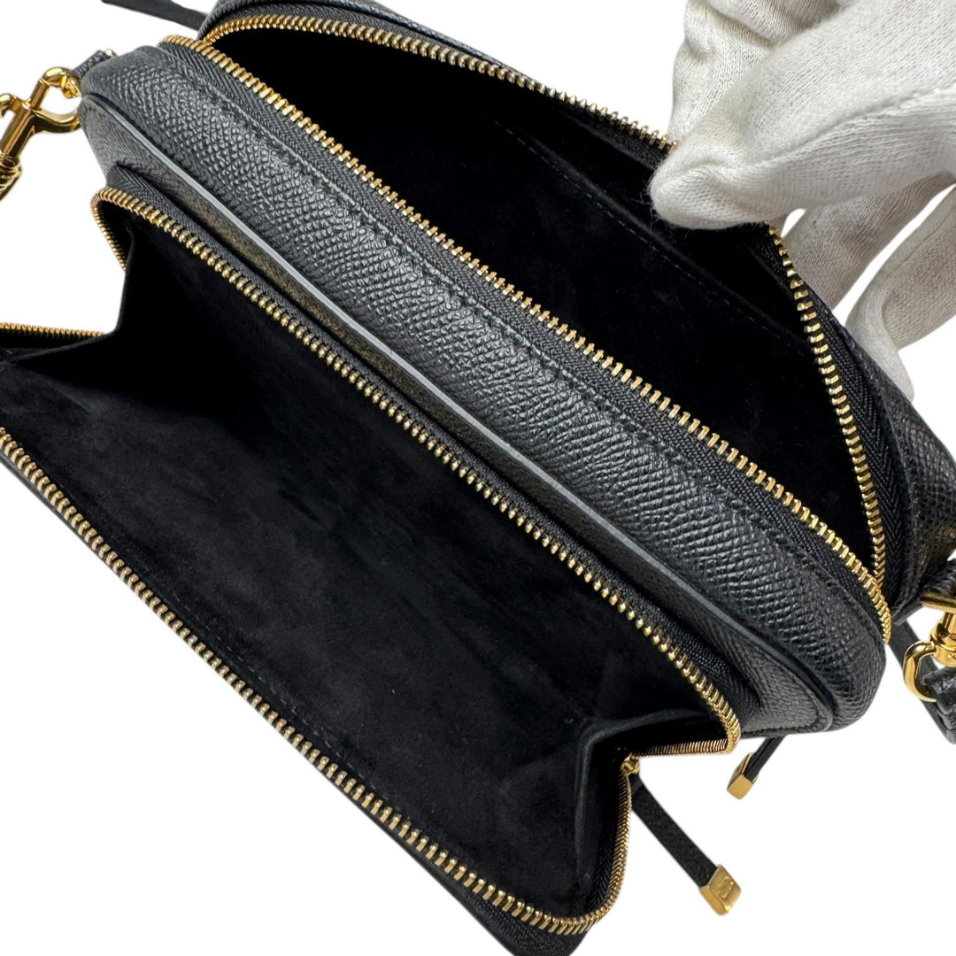 美品 ディオール Dior カロ ダブルポーチ 黒 ショルダーバッグ レザー CD 斜めがけ クロスボディ レディース