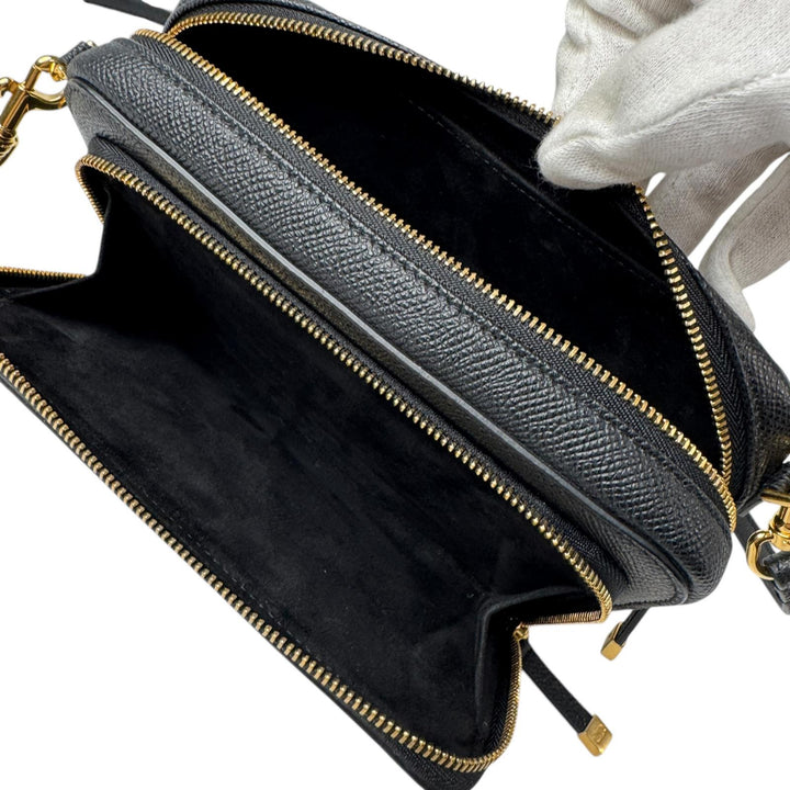 美品 ディオール Dior カロ ダブルポーチ 黒 ショルダーバッグ レザー CD 斜めがけ クロスボディ レディース