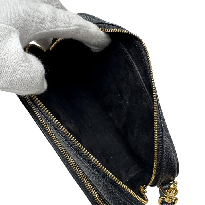 美品 ディオール Dior カロ ダブルポーチ 黒 ショルダーバッグ レザー CD 斜めがけ クロスボディ レディース