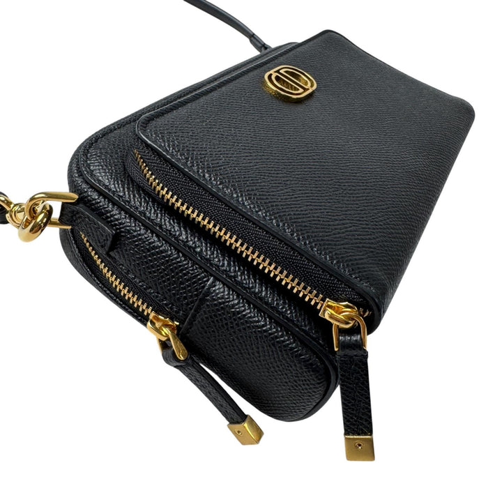 美品 ディオール Dior カロ ダブルポーチ 黒 ショルダーバッグ レザー CD 斜めがけ クロスボディ レディース