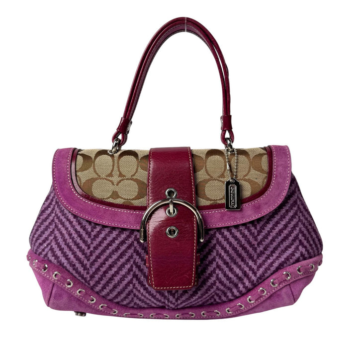 コーチ COACH ソーホー ツイード×レザー ハンドバッグ 9748 パープル レディース