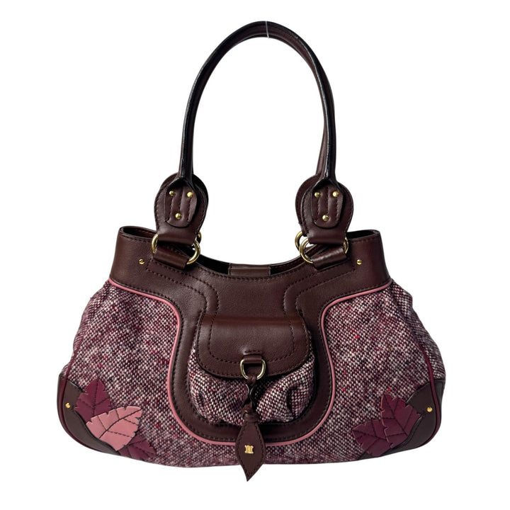 セリーヌ CELINE ツイード×レザー ハンドバッグ トリオンフ金具 オールド レディース