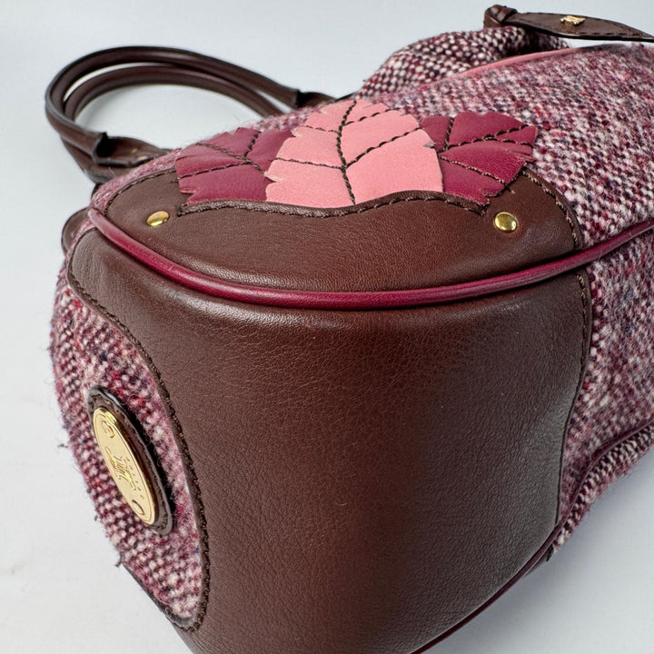 セリーヌ CELINE ツイード×レザー ハンドバッグ トリオンフ金具 オールド レディース