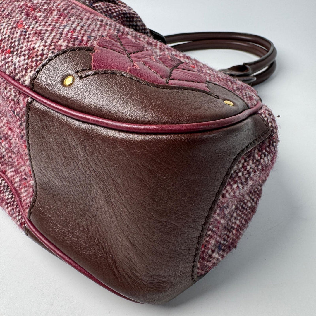 セリーヌ CELINE ツイード×レザー ハンドバッグ トリオンフ金具 オールド レディース