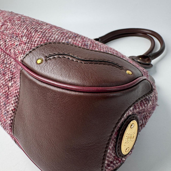 セリーヌ CELINE ツイード×レザー ハンドバッグ トリオンフ金具 オールド レディース
