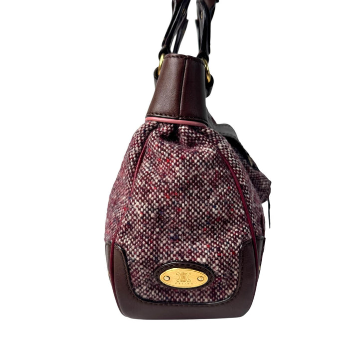 セリーヌ CELINE ツイード×レザー ハンドバッグ トリオンフ金具 オールド レディース