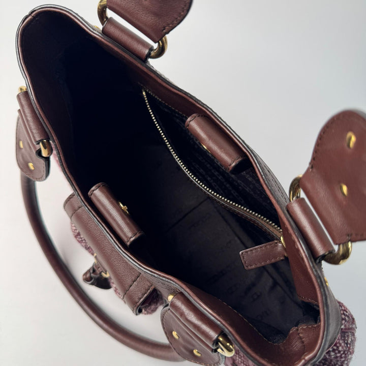 セリーヌ CELINE ツイード×レザー ハンドバッグ トリオンフ金具 オールド レディース