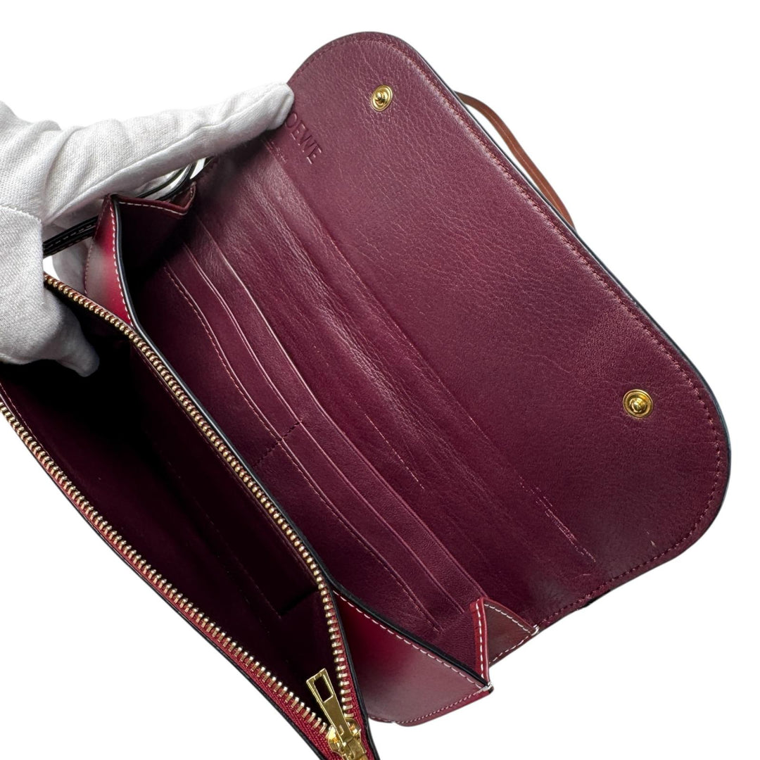 ロエベ LOEWE ゲートポシェット ショルダーバッグ ウォレット ボルドー レザー 斜めがけ クロスボディ レディース