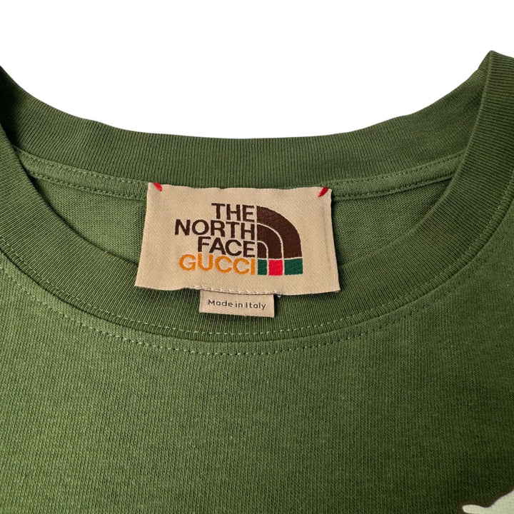 美品 グッチ×ノースフェイス GUCCI × THE NORTH FACE コラボ Tシャツ 猫 カーキ グリーン 616036 XJDRD 3450 メンズ