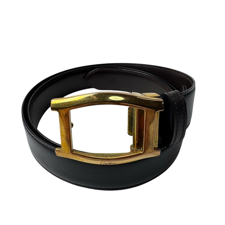 カルティエ Cartier ベルト トノー ブラックレザー メンズ ヴィンテージ メンズ