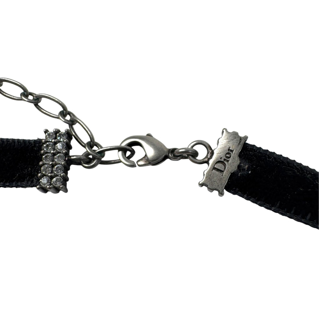Dior ディオール ベルベット チョーカー クリスタルロゴ 黒 レディース