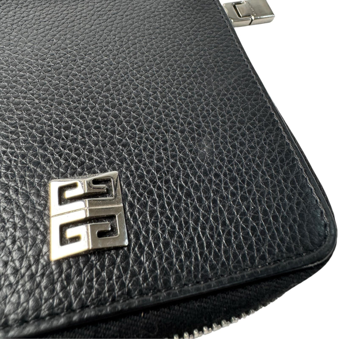 ジバンシィ Givenchy 4Gロゴ グレインレザー ショルダーストラップ付ウォレット 黒 斜めがけ クロスボディ メンズ