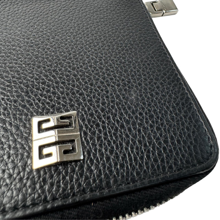 ジバンシィ Givenchy 4Gロゴ グレインレザー ショルダーストラップ付ウォレット 黒 斜めがけ クロスボディ メンズ