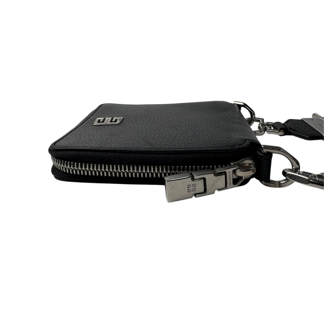 ジバンシィ Givenchy 4Gロゴ グレインレザー ショルダーストラップ付ウォレット 黒 斜めがけ クロスボディ メンズ