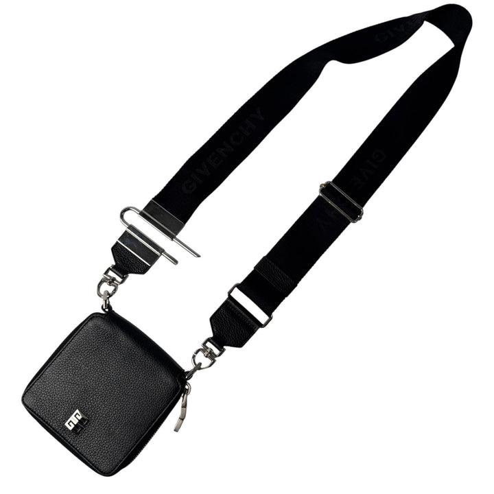 ジバンシィ Givenchy 4Gロゴ グレインレザー ショルダーストラップ付ウォレット 黒 斜めがけ クロスボディ メンズ
