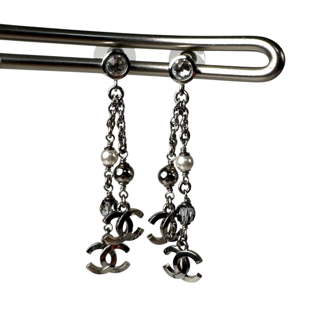 シャネル CHANEL ココマーク ロング ドロップ 両耳 ピアス ライトストーン パール C24 K レディース
