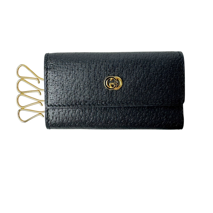未使用 オールドグッチ OLD GUCCI キーケース ブラック レザー GG 4連 レディース