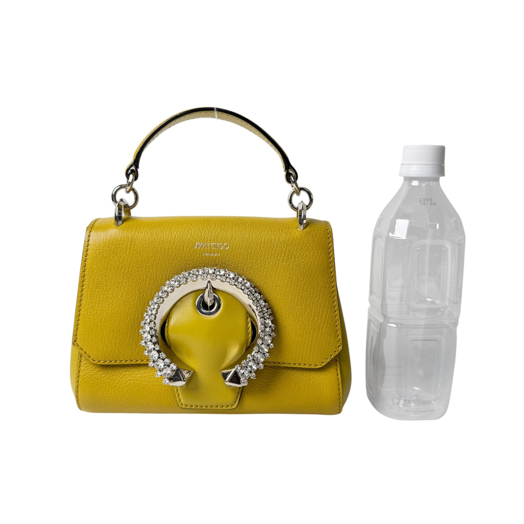美品 ジミーチュウ Jimmy Choo マデリン 2way ショルダーバッグ ハンドバッグ イエロー クリスタル 斜めがけ クロスボディ レディース